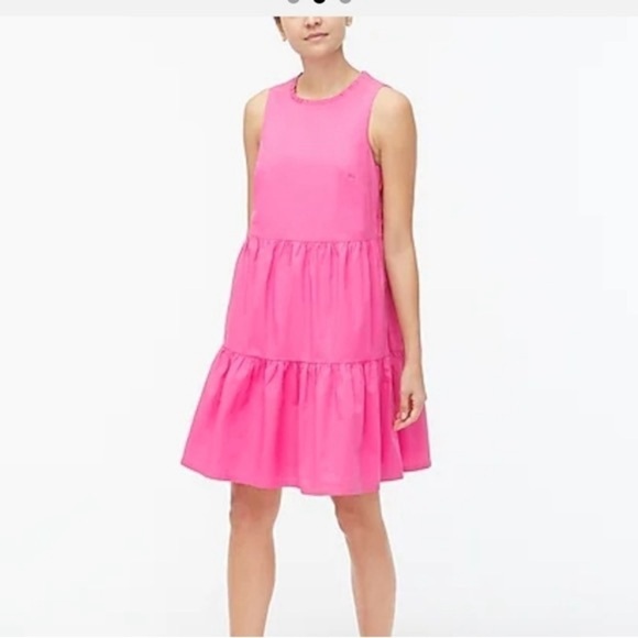 J Crew Factory Mini Dress NWT Sleeveless Tiered Cotton Poplin Size 10 Pink - Picture 1 of 14